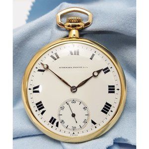 Rare Audemars Piguet Open Face 8s 21J 18k Yellow Gold Subdial 17504 Pocket Watch